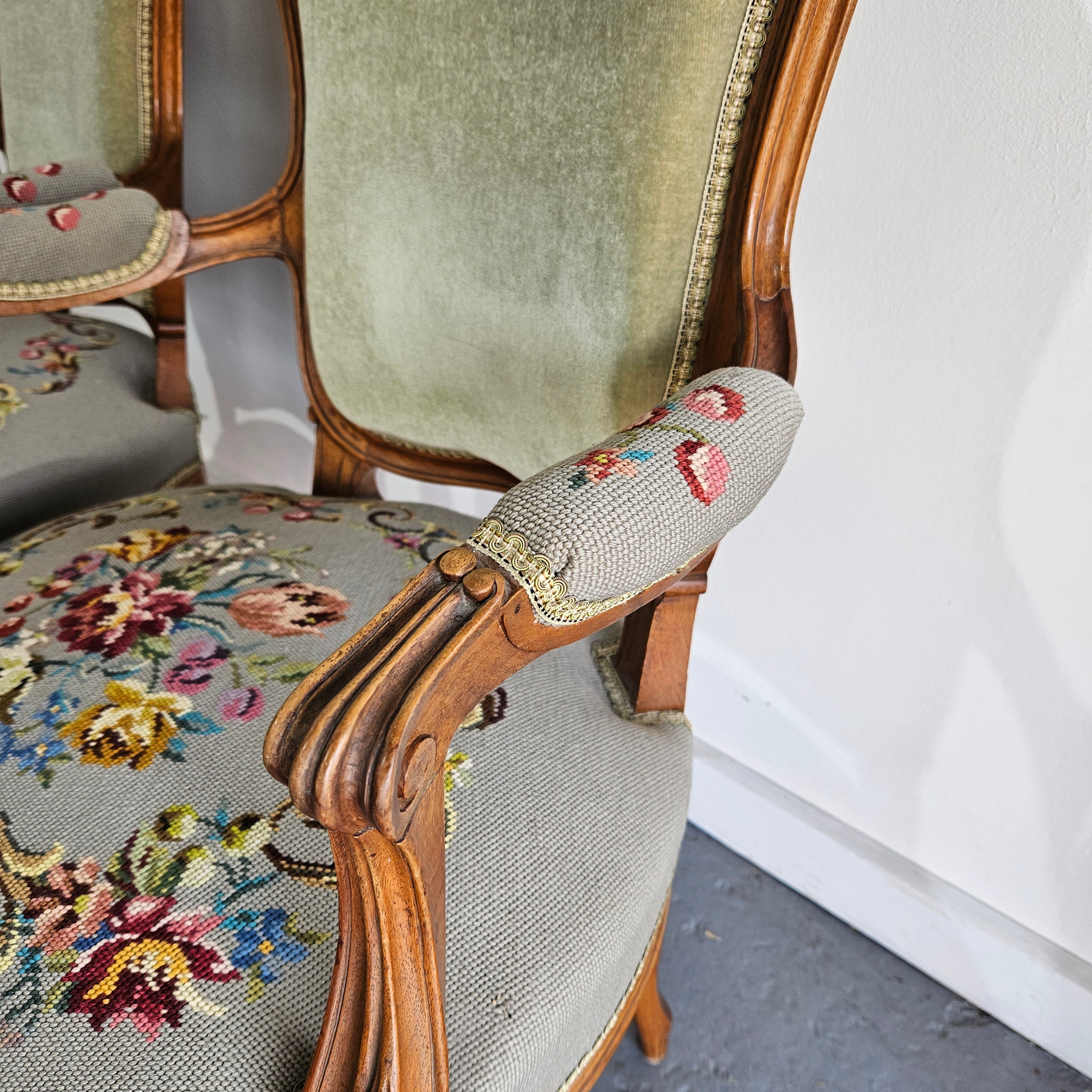 Pair Louis XV Tapestry Upholstered Armchairs | Antique & Vintage | Moonee Ponds Antiques | Australia Wide Delivery
