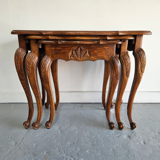 Stunning set of 3 nested table with cane inset and glass top, in great original detailed condition. Please see photos as they form part of the description   