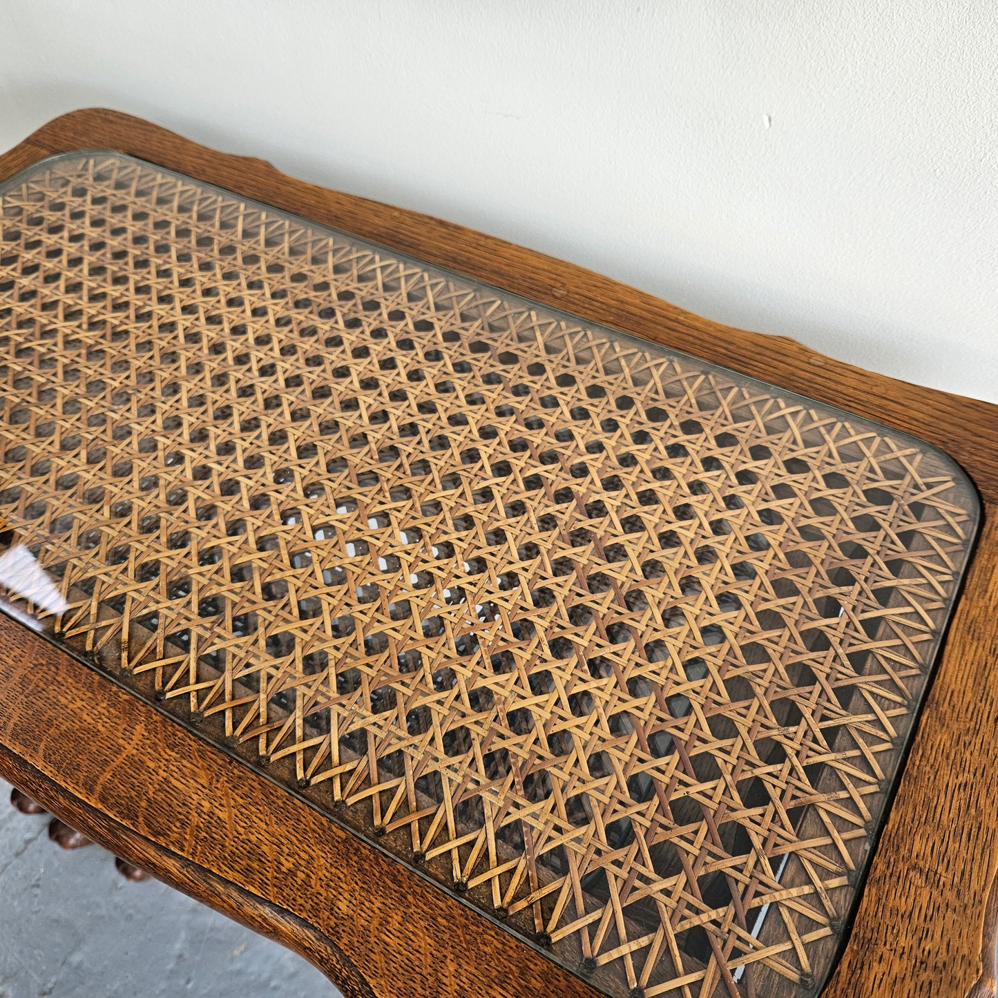 Stunning set of 3 nested table with cane inset and glass top, in great original detailed condition. Please see photos as they form part of the description   