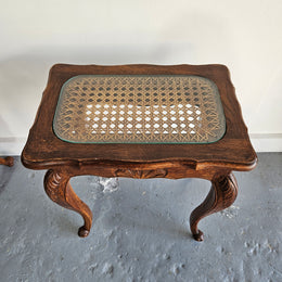Stunning set of 3 nested table with cane inset and glass top, in great original detailed condition. Please see photos as they form part of the description   