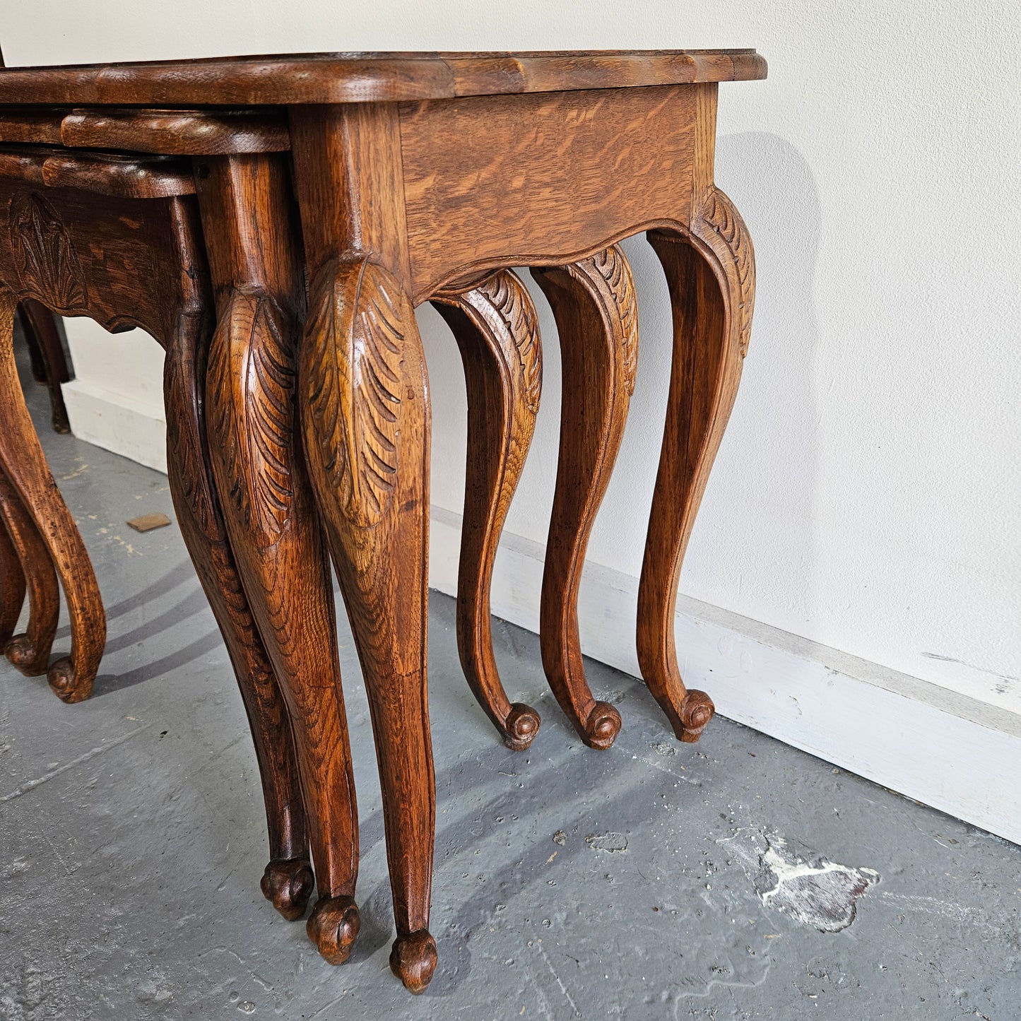 Stunning set of 3 nested table with cane inset and glass top, in great original detailed condition. Please see photos as they form part of the description   