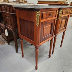 Pair of Mahogany Louis XVI Style Marble Top Bedside Cabinets | Antique & Vintage | Moonee Ponds Antiques | Australia Wide Delivery