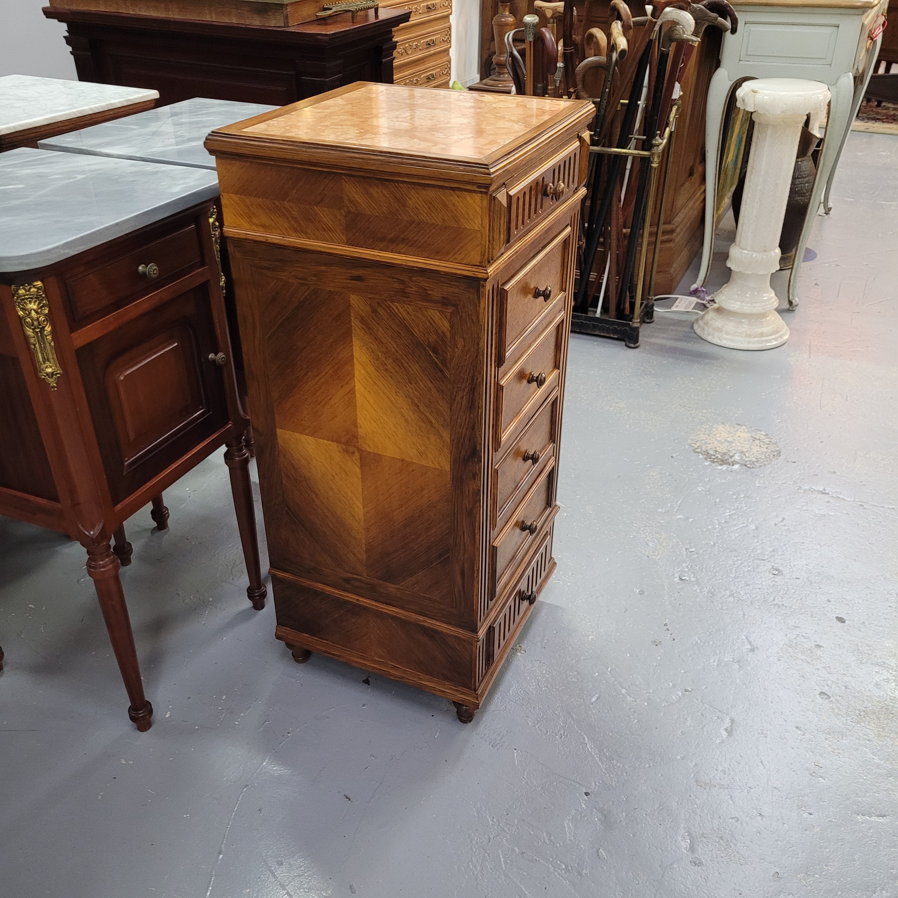 French Walnut Single Bedside With Marble Top | Antique & Vintage | Moonee Ponds Antiques | Australia Wide Delivery