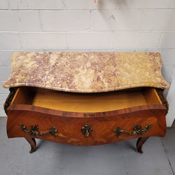 French Louis XV Style Marble Top Commode With Decorative Marquetry Inlay | Antique & Vintage | Moonee Ponds Antiques | Australia Wide Delivery