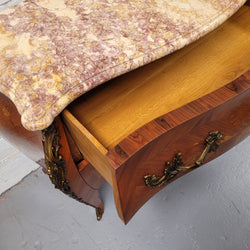 French Louis XV Style Marble Top Commode With Decorative Marquetry Inlay | Antique & Vintage | Moonee Ponds Antiques | Australia Wide Delivery