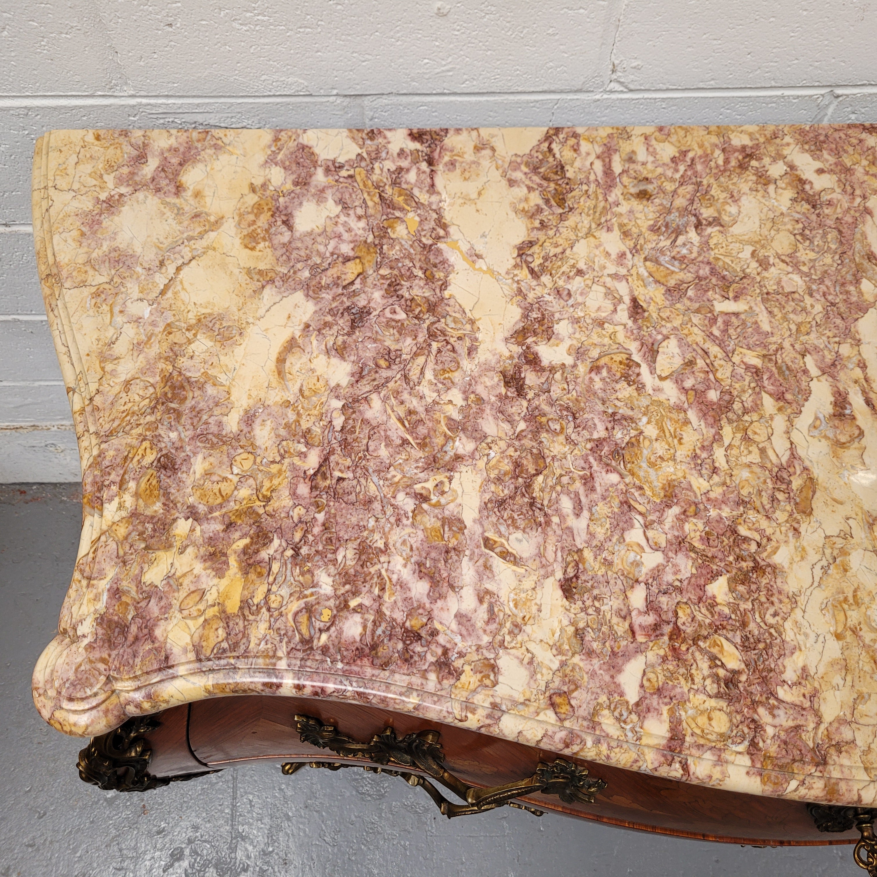 French Louis XV Style Marble Top Commode With Decorative Marquetry Inlay | Antique & Vintage | Moonee Ponds Antiques | Australia Wide Delivery