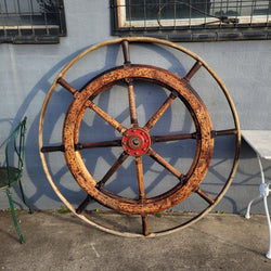 Large Antique 19th Century Eight Spoke Mahogany and Brass Ships Steering Wheel | Antique & Vintage | Moonee Ponds Antiques | Australia Wide Delivery