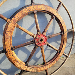 Large Antique 19th Century Eight Spoke Mahogany and Brass Ships Steering Wheel | Antique & Vintage | Moonee Ponds Antiques | Australia Wide Delivery