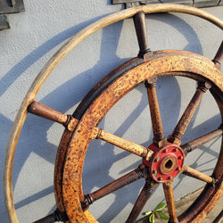 Large Antique 19th Century Eight Spoke Mahogany and Brass Ships Steering Wheel | Antique & Vintage | Moonee Ponds Antiques | Australia Wide Delivery