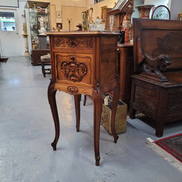Single French Carved Bedside With Inset Marble Top