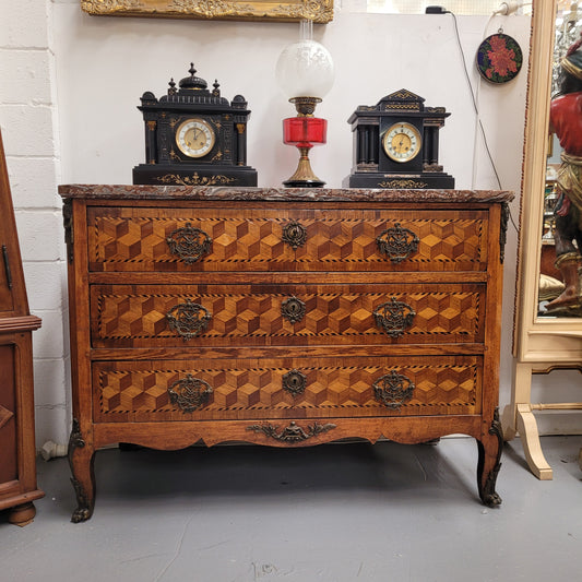 French 18th Century Louis XVI Three Drawer Marble Top Commode