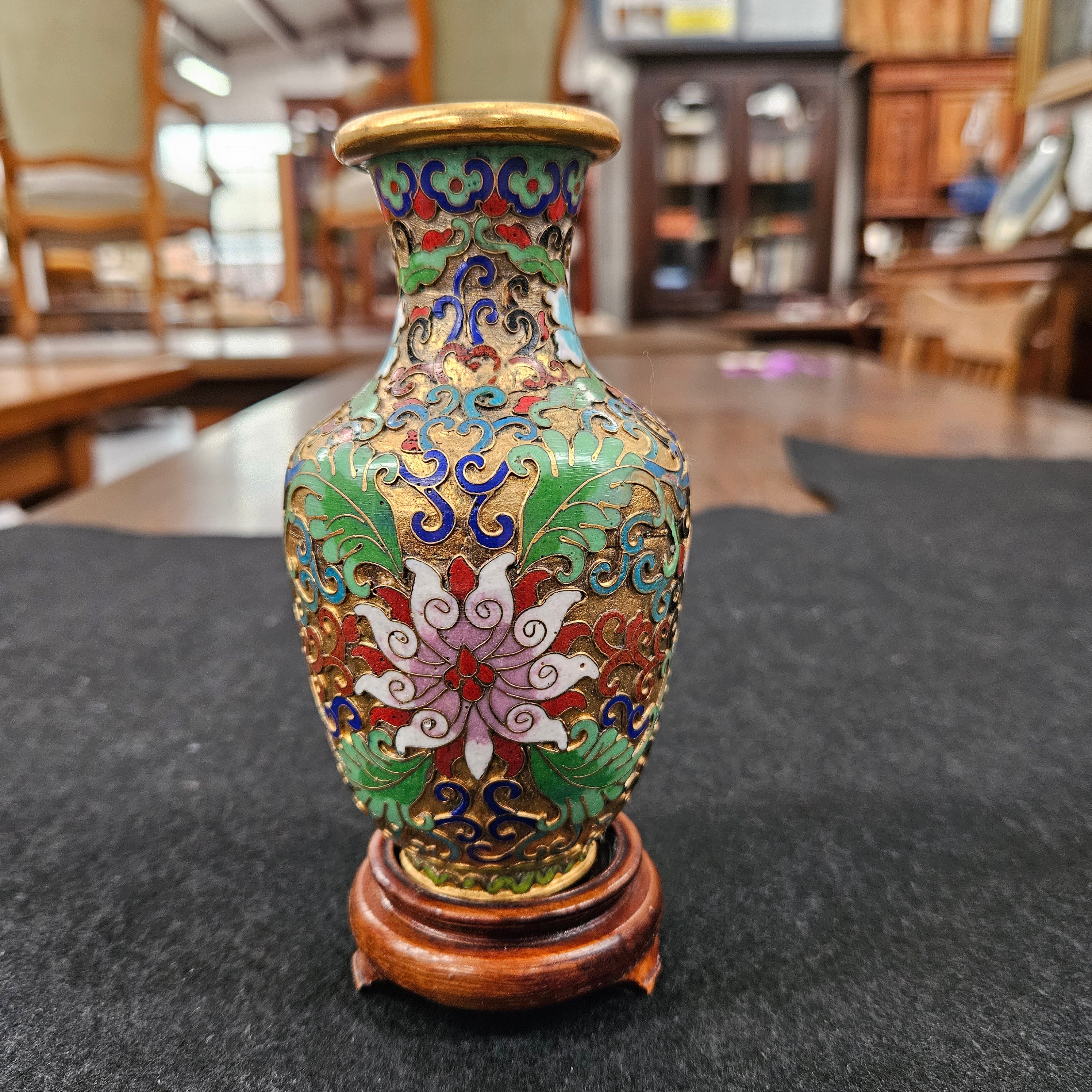 Cloisonné Softly Coloured Enamel and Gilt Vase | Antique & Vintage | Moonee Ponds Antiques | Australia Wide Delivery