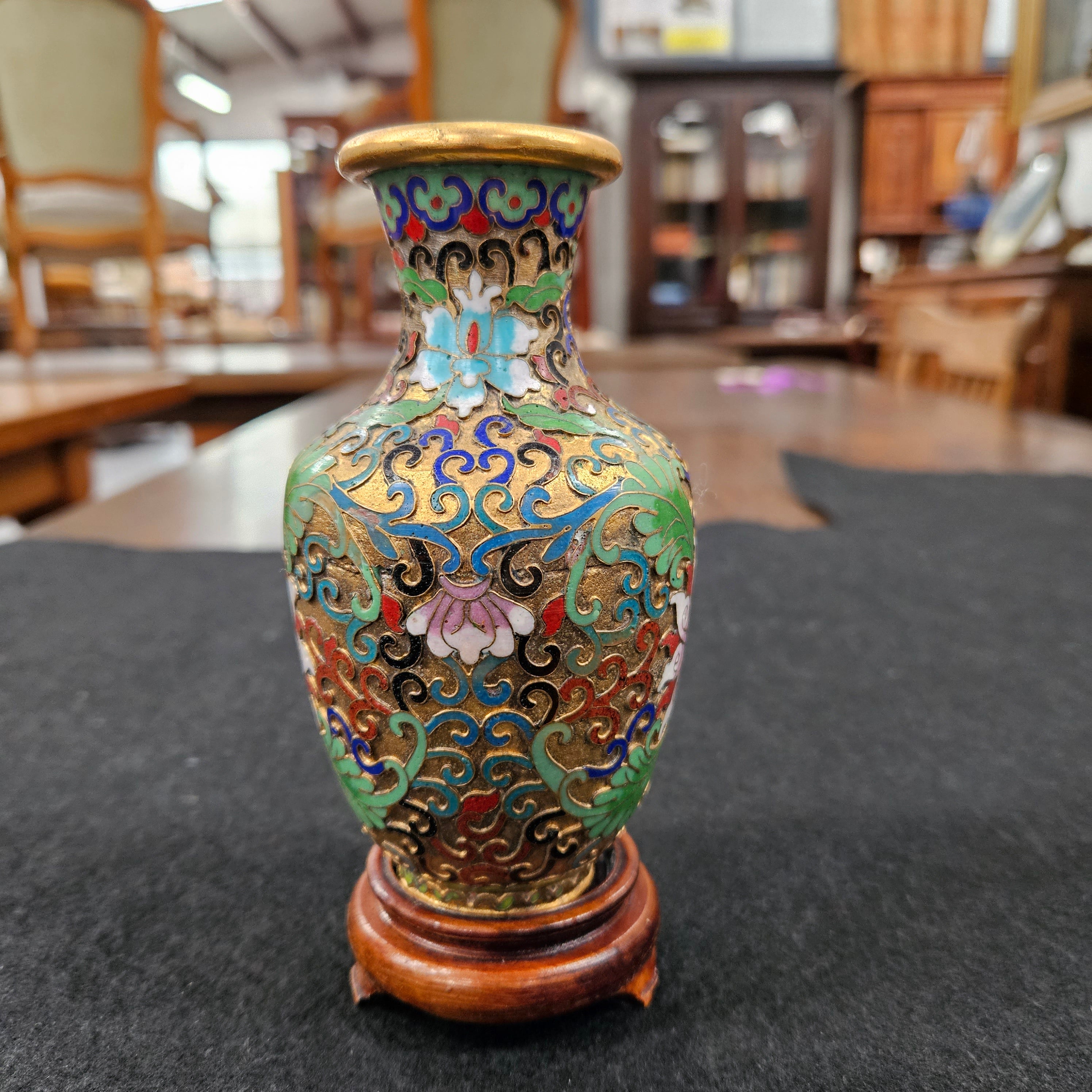 Cloisonné Softly Coloured Enamel and Gilt Vase | Antique & Vintage | Moonee Ponds Antiques | Australia Wide Delivery