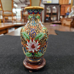 Cloisonné Softly Coloured Enamel & Gilt Vase on Stand | Antique & Vintage | Moonee Ponds Antiques | Australia Wide Delivery