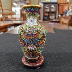 Cloisonné Softly Coloured Enamel & Gilt Vase on Stand | Antique & Vintage | Moonee Ponds Antiques | Australia Wide Delivery