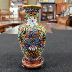 Cloisonné Softly Coloured Enamel & Gilt Vase on Stand | Antique & Vintage | Moonee Ponds Antiques | Australia Wide Delivery