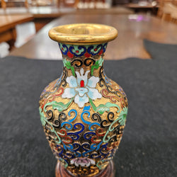 Cloisonné Softly Coloured Enamel & Gilt Vase on Stand | Antique & Vintage | Moonee Ponds Antiques | Australia Wide Delivery