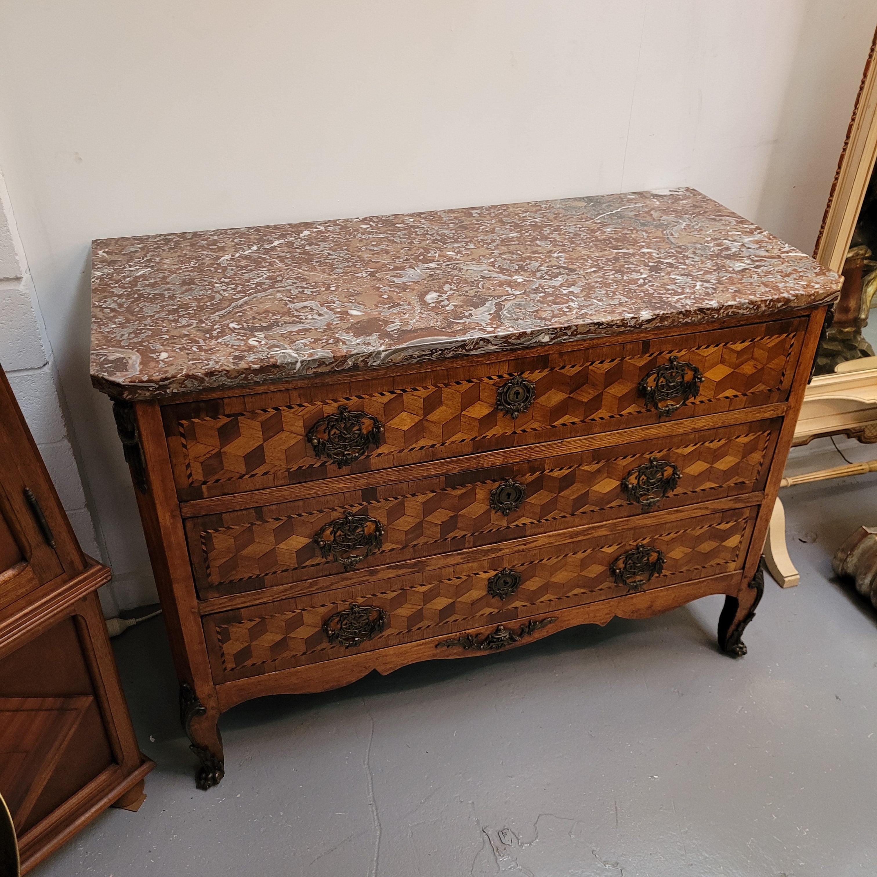 French 18th Century Louis XVI Three Drawer Marble Top Commode | Antique & Vintage | Moonee Ponds Antiques | Australia Wide Delivery