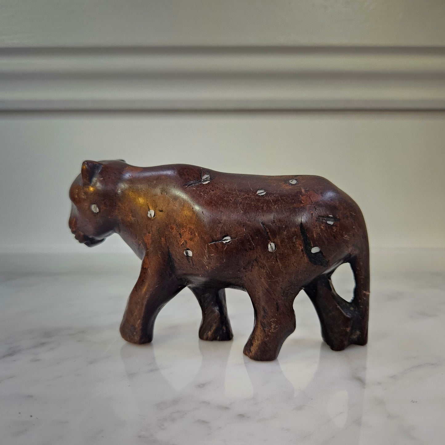 Primitive African Lion Carving with Bone Inlay