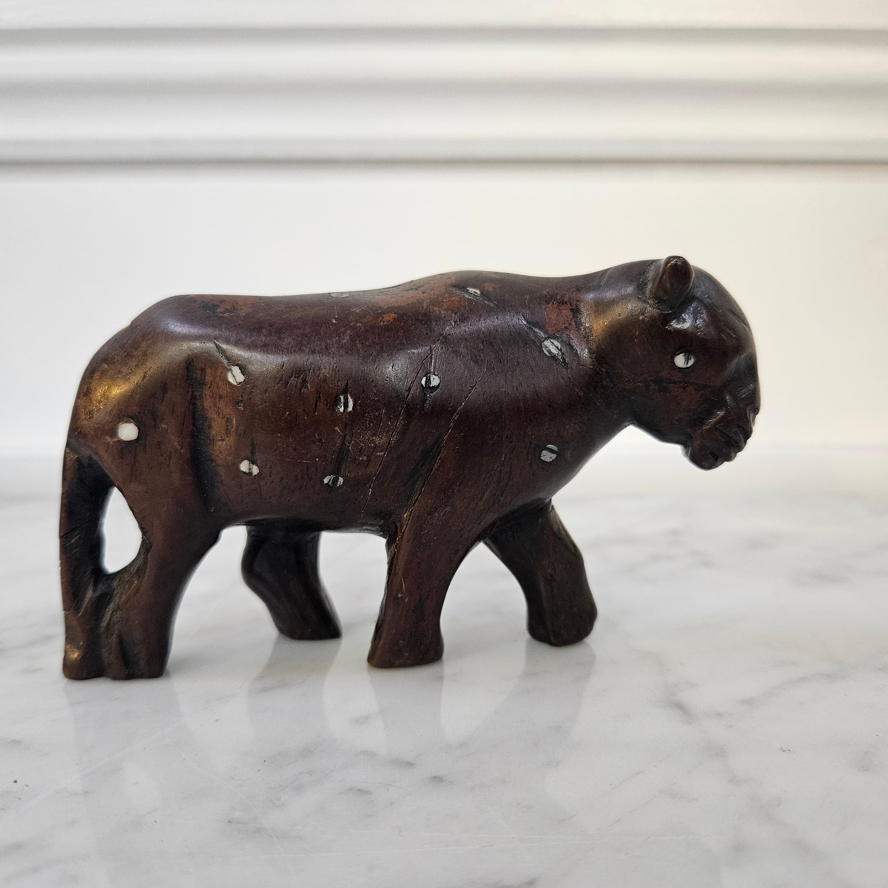 Primitive African Lion Carving with Bone Inlay | Antique & Vintage | Moonee Ponds Antiques | Australia Wide Delivery