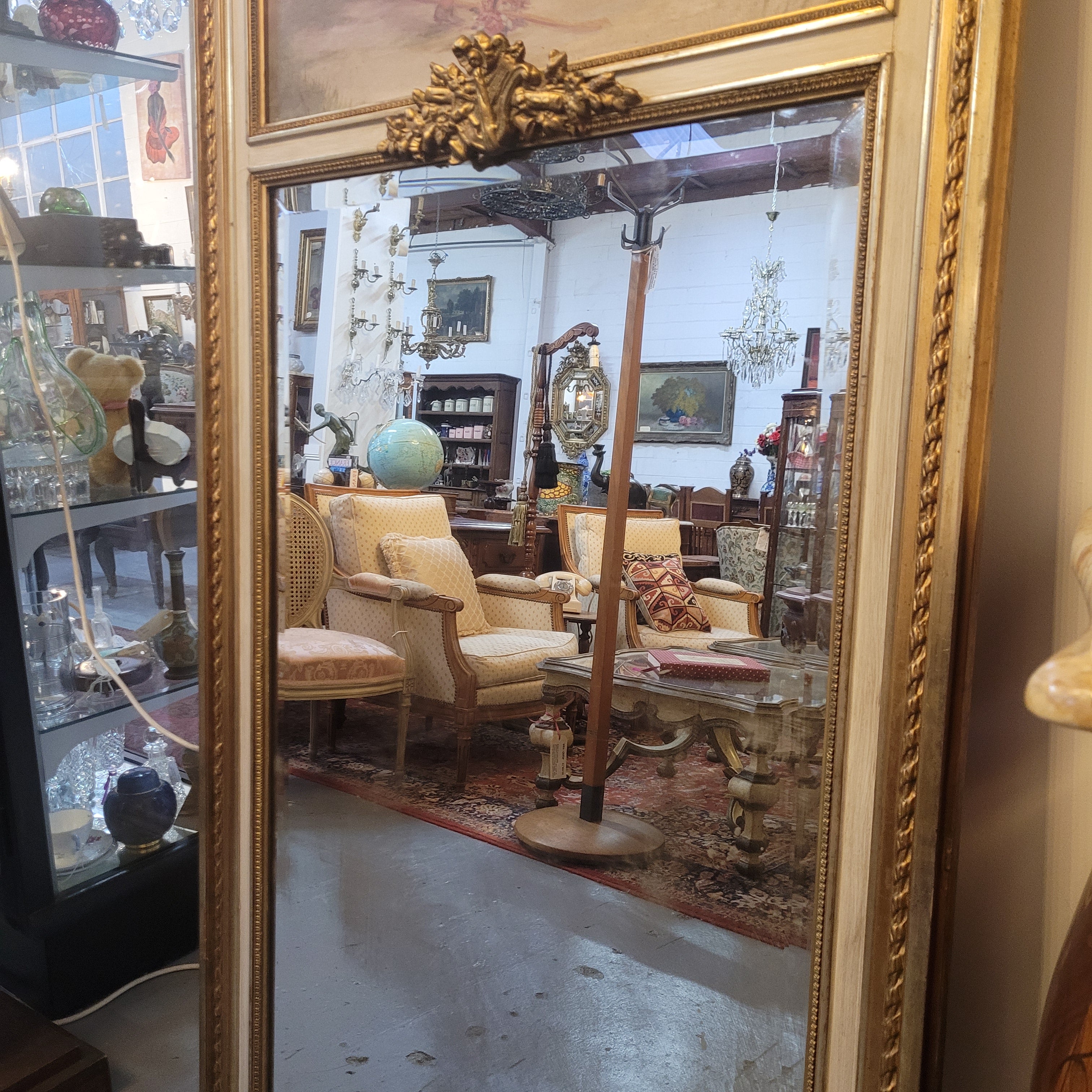 Antique French Gilt & Hand Painted Decorative Trumeau Mirror | Antique & Vintage | Moonee Ponds Antiques | Australia Wide