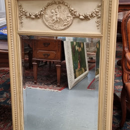 19th Century Hand Painted Trumeau Mirror Featuring a Cherub