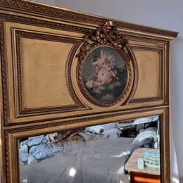 19th Century Trumeau Mirror With Beautiful Hand Painted Panel