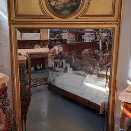19th Century Trumeau Mirror With Beautiful Hand Painted Panel