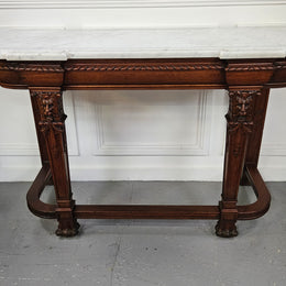 Fabulous French Henry II marble top console table with carved details. It is in good original condition. Please see the photos as they form part of the description.