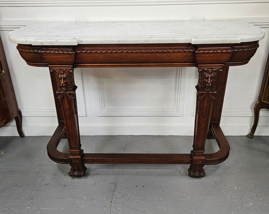 Fabulous French Henry II marble top console table with carved details. It is in good original condition. Please see the photos as they form part of the description.