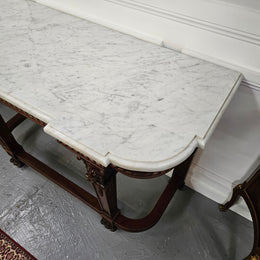 Fabulous French Henry II marble top console table with carved details. It is in good original condition. Please see the photos as they form part of the description.