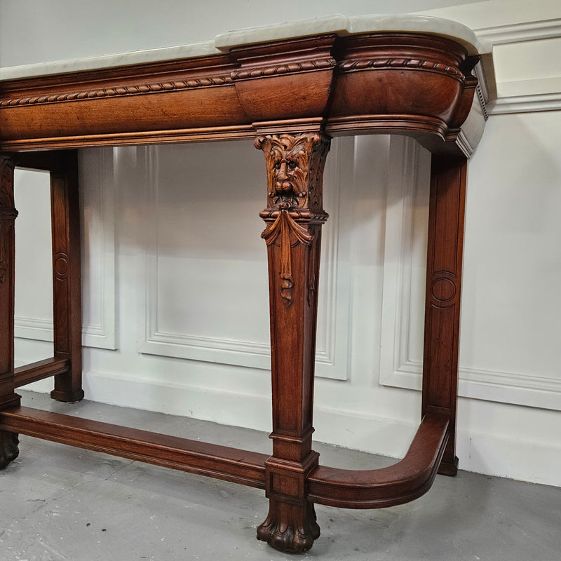 Fabulous French Henry II marble top console table with carved details. It is in good original condition. Please see the photos as they form part of the description.