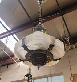 Art Deco Machine Age Streamlined Skyscraper Style Etch Glass Chandelier | Antique & Vintage | Moonee Ponds Antiques | Australia Wide Delivery