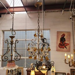 Lovely French Petit Amber & Clear Glass Chandelier
