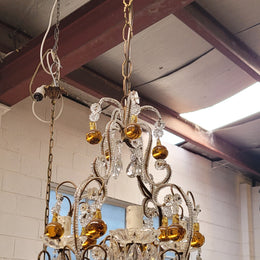 Lovely French Petit Amber & Clear Glass Chandelier