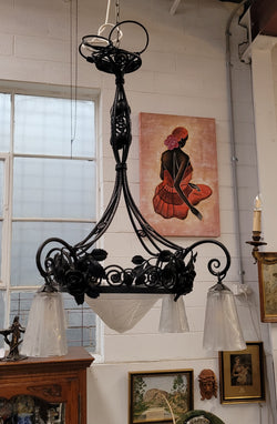 Art Decor Iron & Art Glass Ceiling Light Fitting | Antique & Vintage | Moonee Ponds Antiques | Australia Wide Delivery