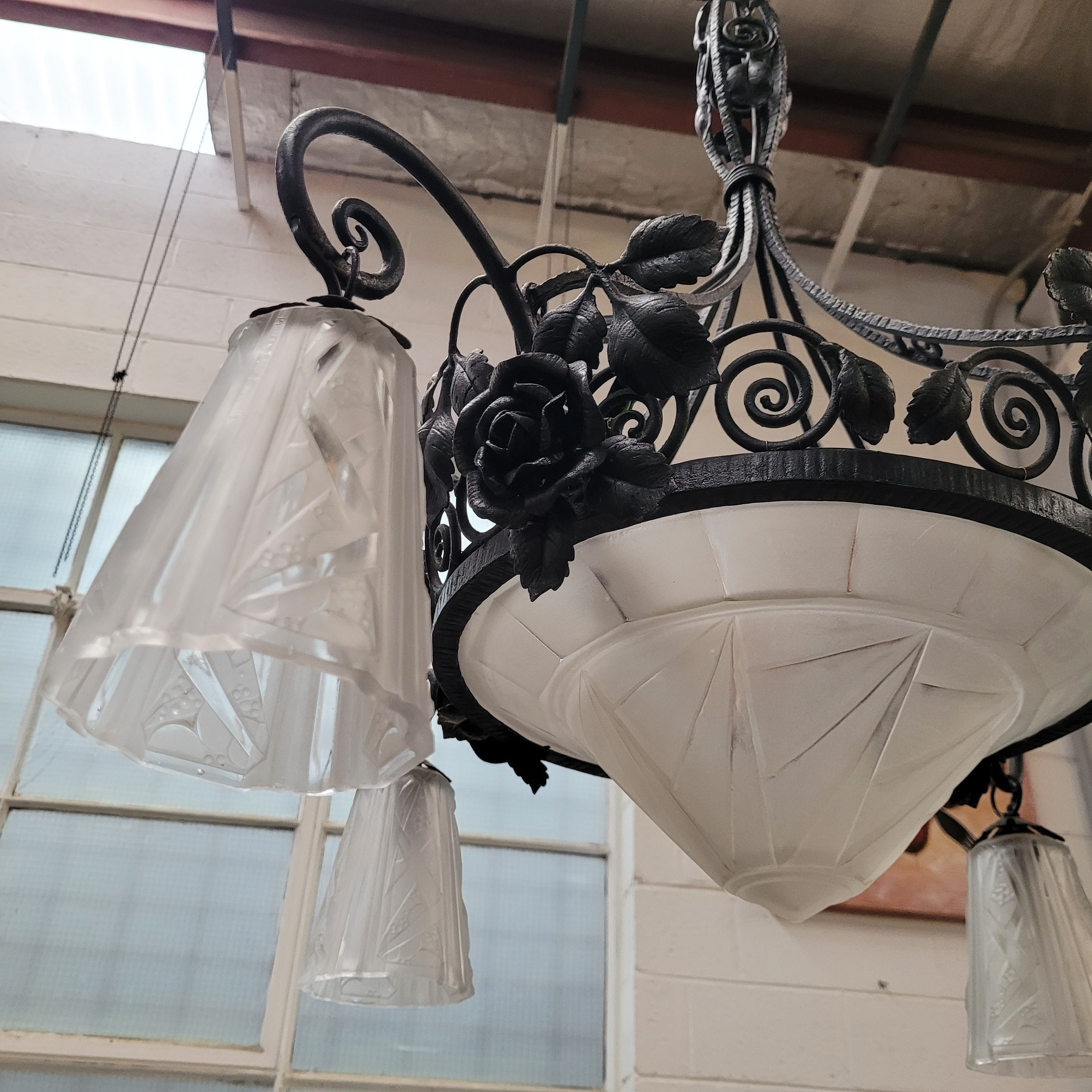 Art Decor Iron & Art Glass Ceiling Light Fitting | Antique & Vintage | Moonee Ponds Antiques | Australia Wide Delivery