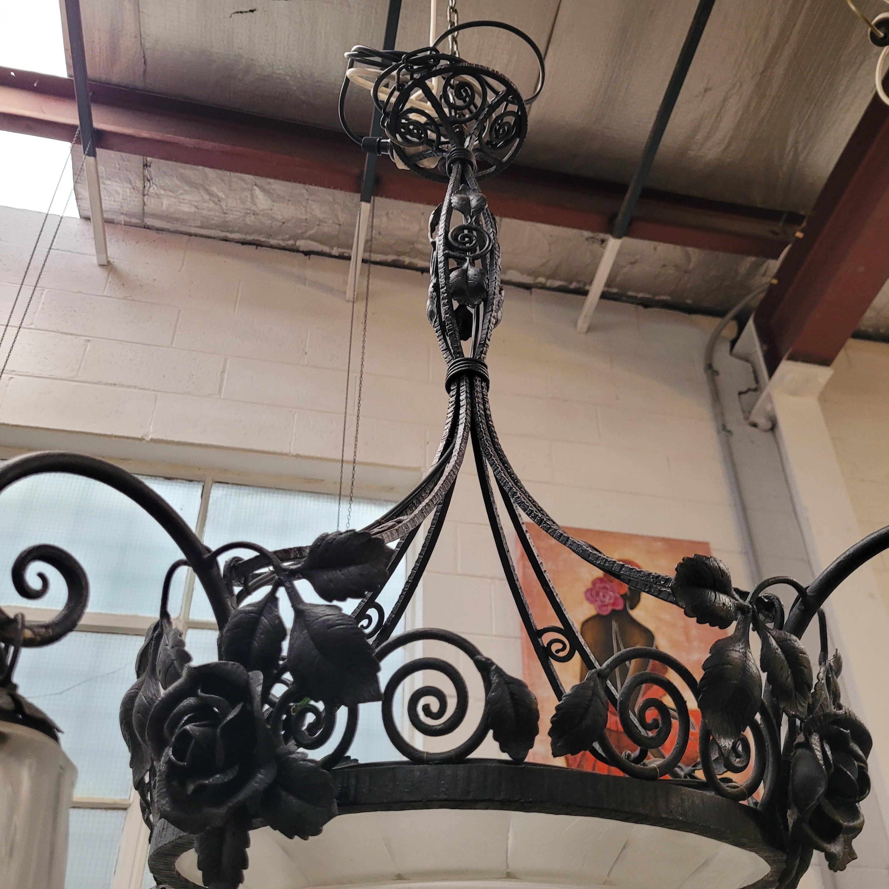 Art Decor Iron & Art Glass Ceiling Light Fitting | Antique & Vintage | Moonee Ponds Antiques | Australia Wide Delivery
