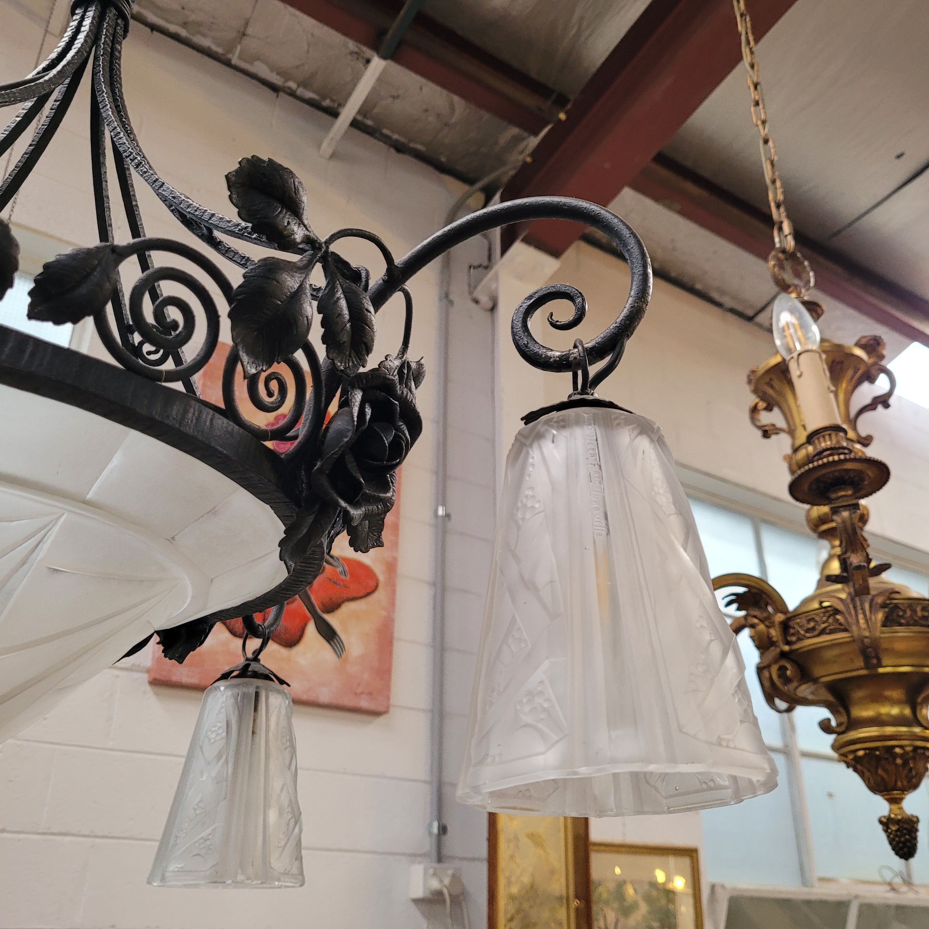 Art Decor Iron & Art Glass Ceiling Light Fitting | Antique & Vintage | Moonee Ponds Antiques | Australia Wide Delivery