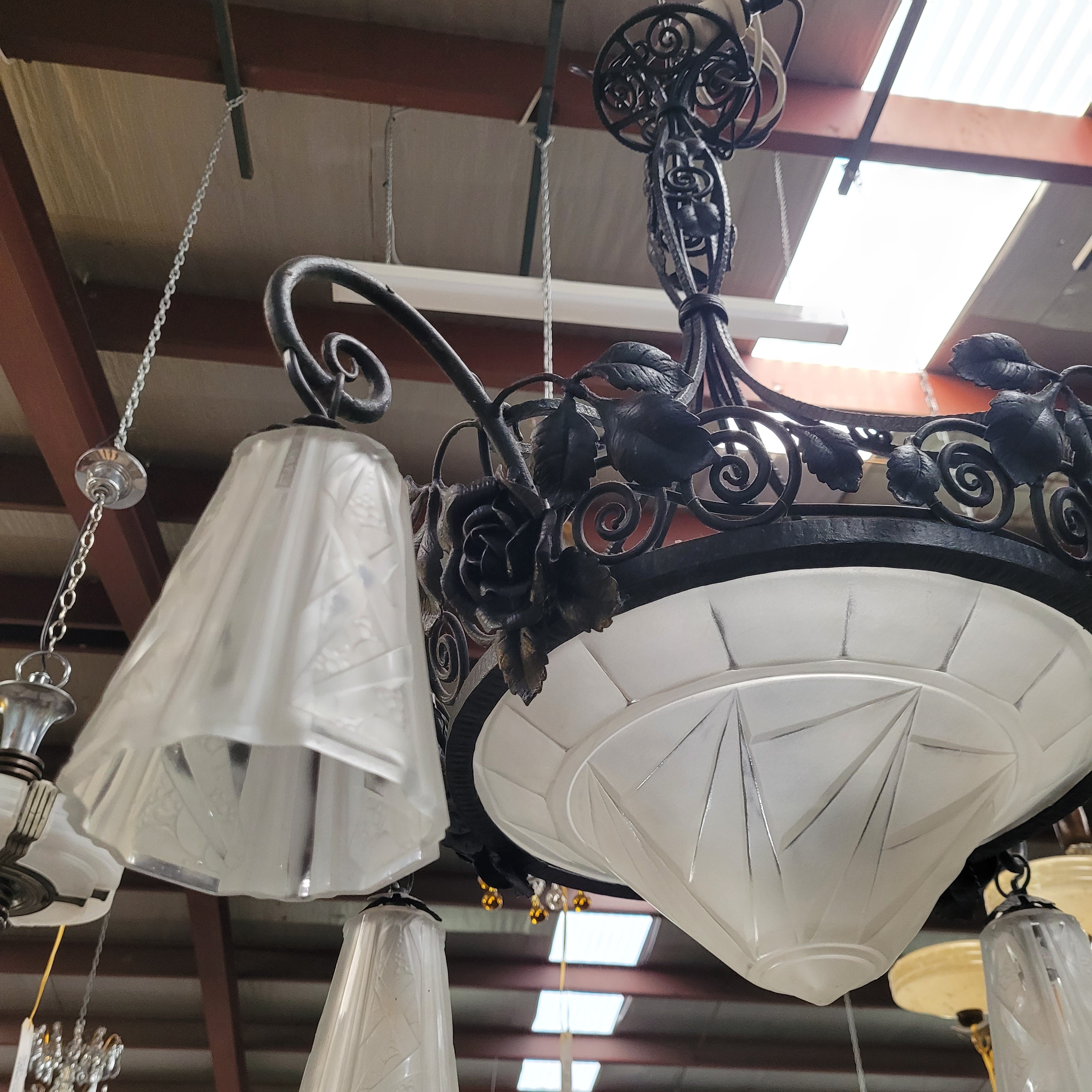 Art Decor Iron & Art Glass Ceiling Light Fitting | Antique & Vintage | Moonee Ponds Antiques | Australia Wide Delivery