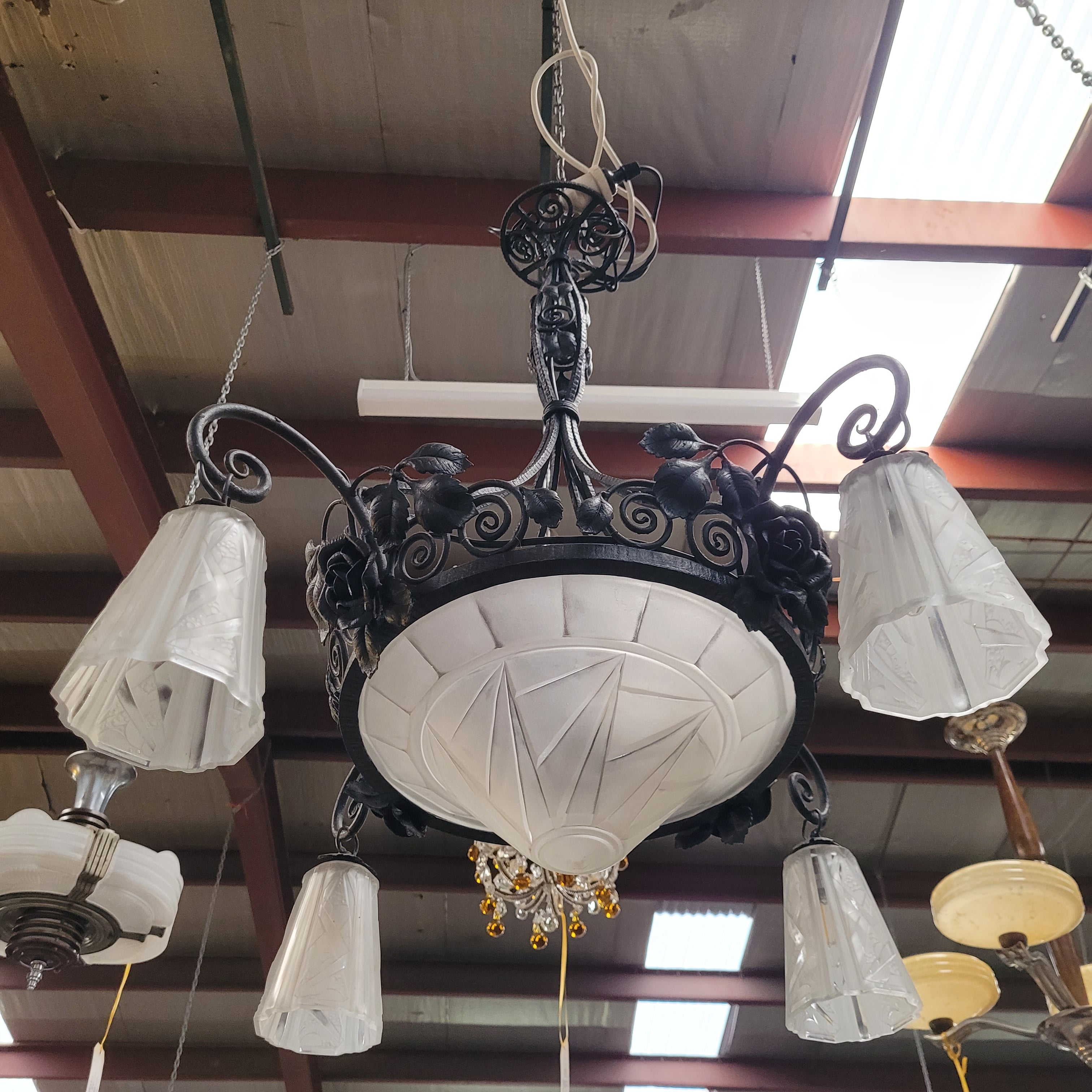 Art Decor Iron & Art Glass Ceiling Light Fitting | Antique & Vintage | Moonee Ponds Antiques | Australia Wide Delivery