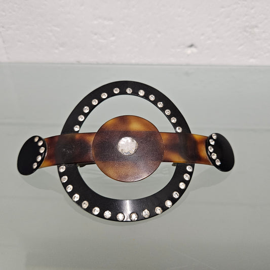 Antique French Ebony & Faux Tortoiseshell with Diamante Large Clip.  Please see photos as they form part of the description.