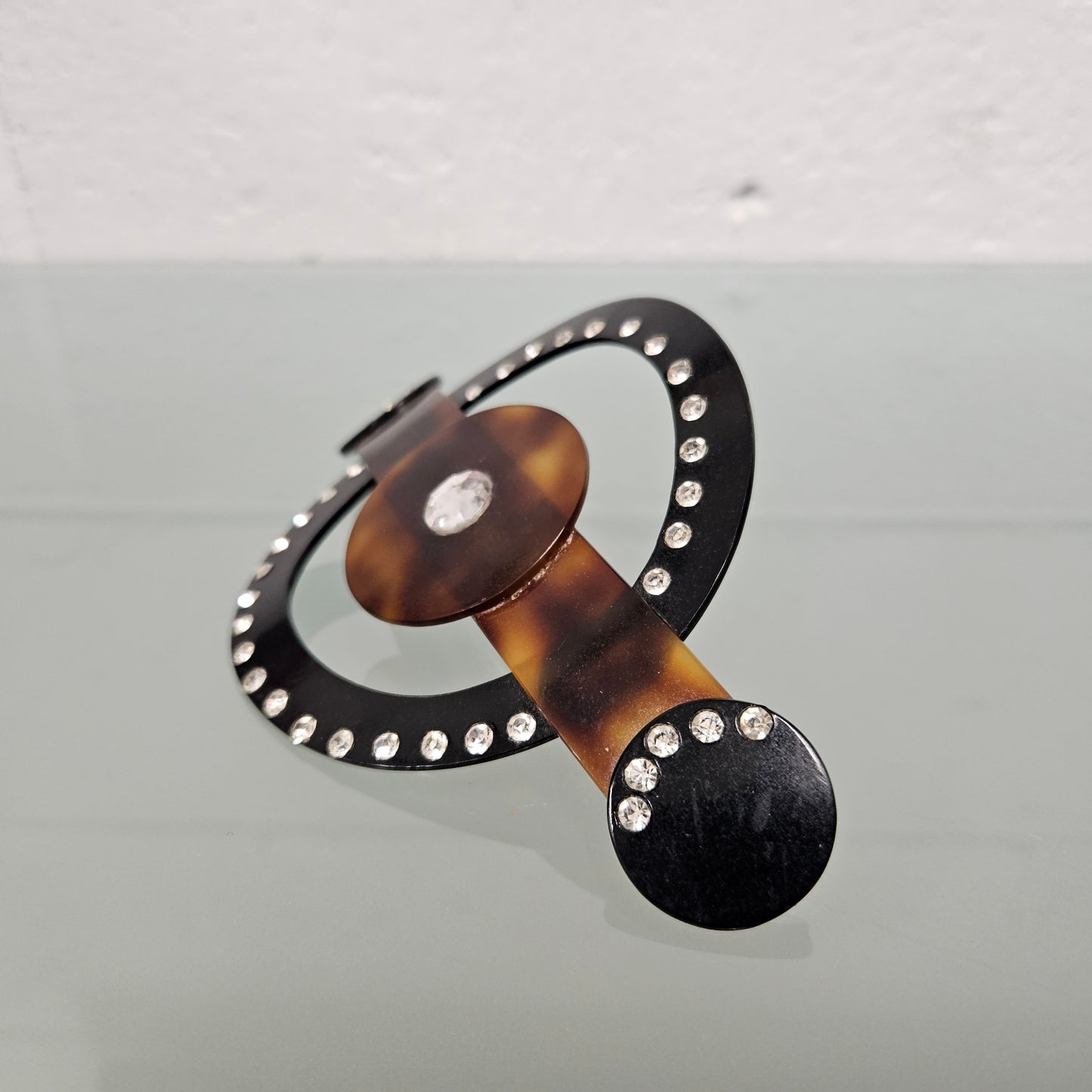 Antique French Ebony & Faux Tortoiseshell with Diamante Large Clip.  Please see photos as they form part of the description.