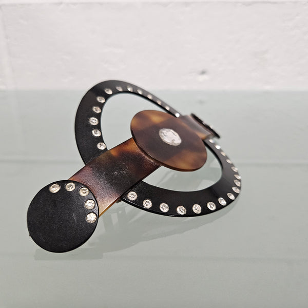 Antique French Ebony & Faux Tortoiseshell with Diamante Large Clip.  Please see photos as they form part of the description.