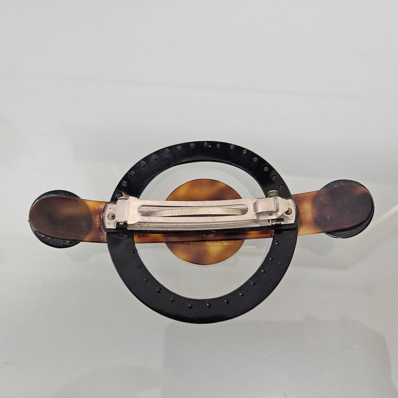 Antique French Ebony & Faux Tortoiseshell with Diamante Large Clip.  Please see photos as they form part of the description.