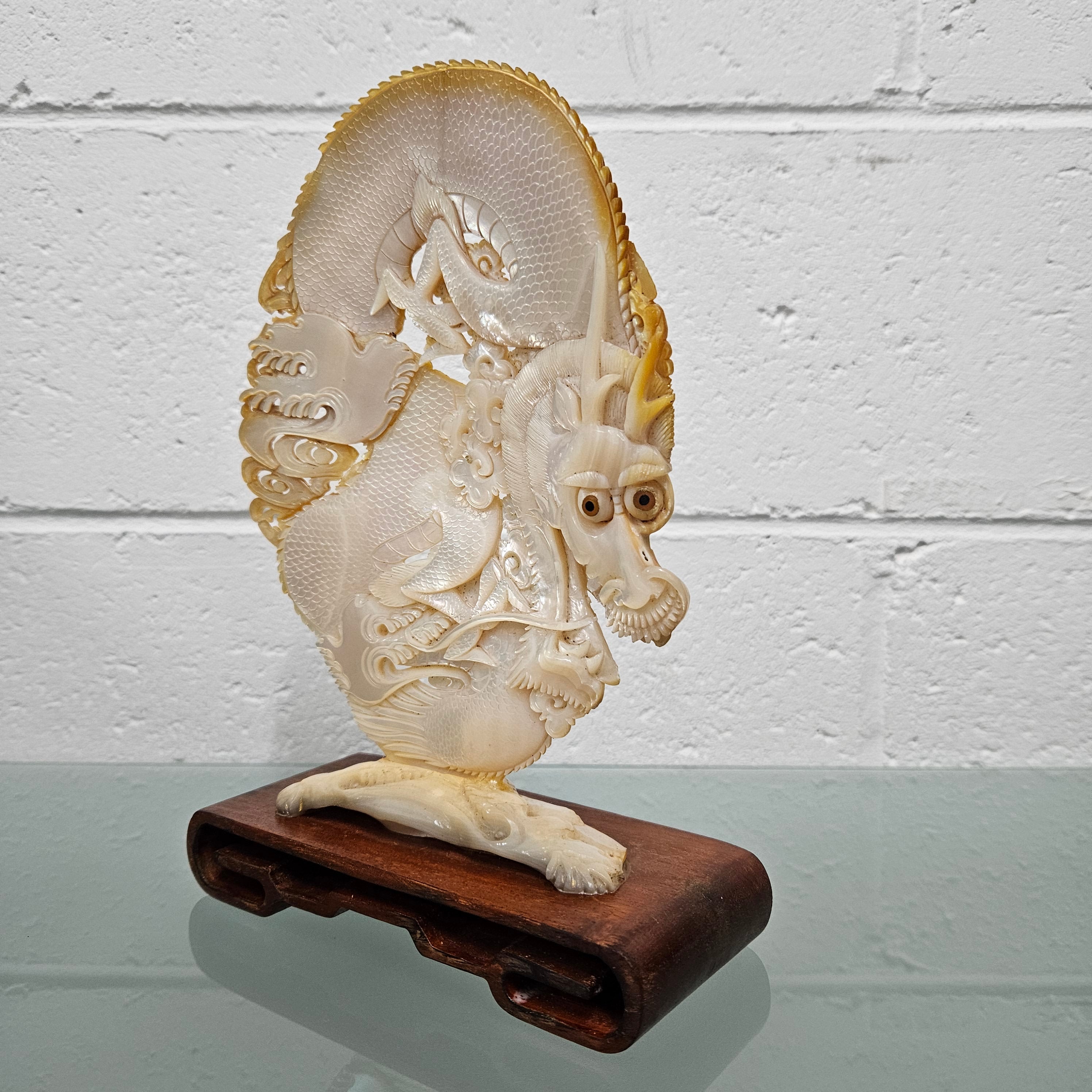 Antique Mother of Pearl Chinese Carving on Stand