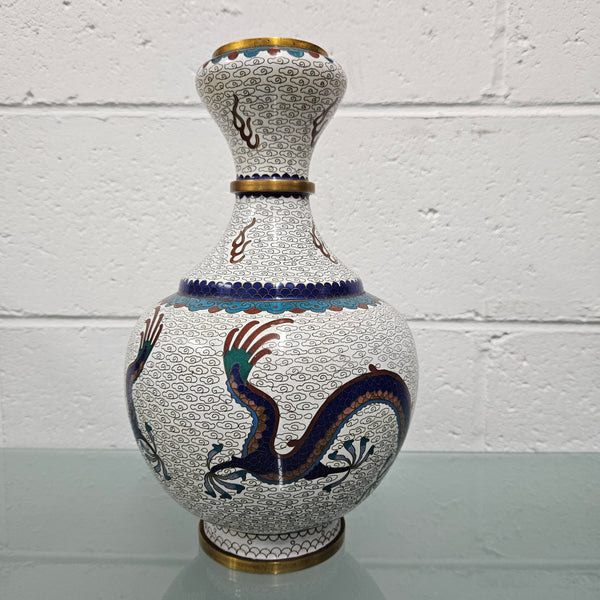 Stunning Vintage Chinese Cloisonné Vase decorated with 5 toed dragon.  Please see photos as they form part of the description.