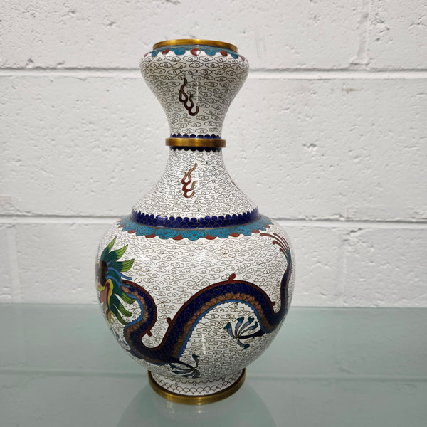 Stunning Vintage Chinese Cloisonné Vase decorated with 5 toed dragon.  Please see photos as they form part of the description.