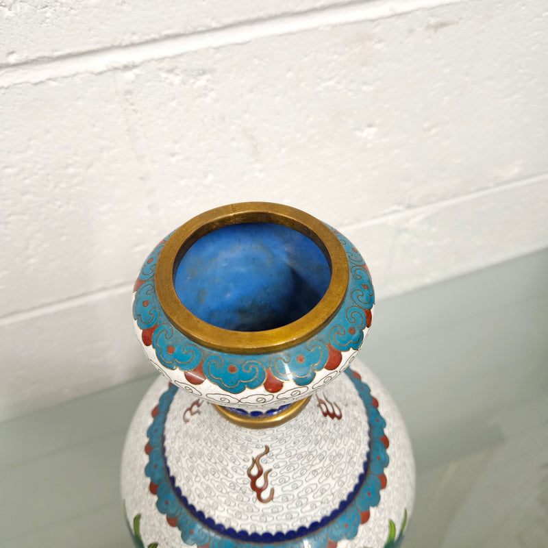 Stunning Vintage Chinese Cloisonné Vase decorated with 5 toed dragon.  Please see photos as they form part of the description.