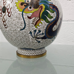 Stunning Vintage Chinese Cloisonné Vase decorated with 5 toed dragon.  Please see photos as they form part of the description.